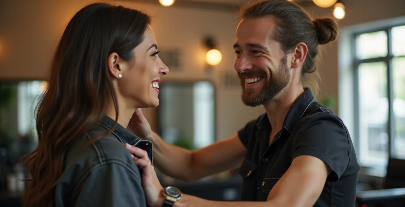 Moment d'échange et de conseil entre coiffeur et cliente